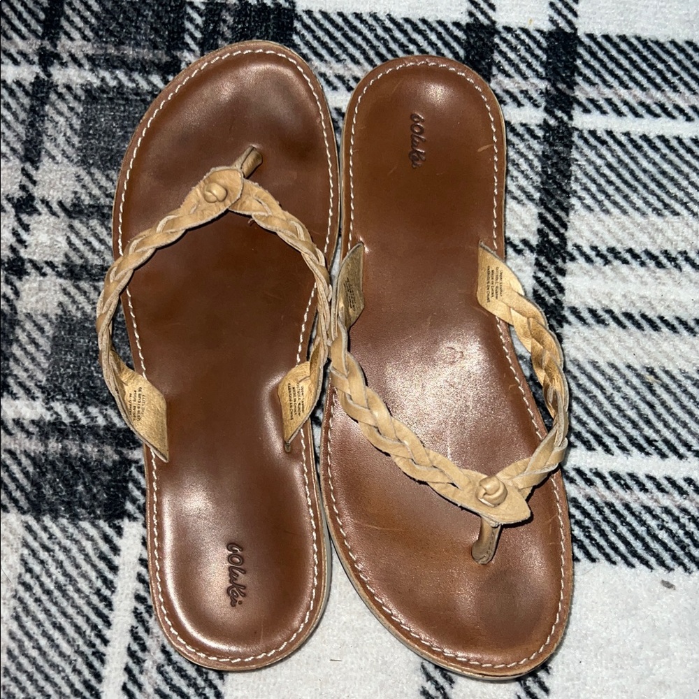 Olukai Brown Braided Leather Sandals